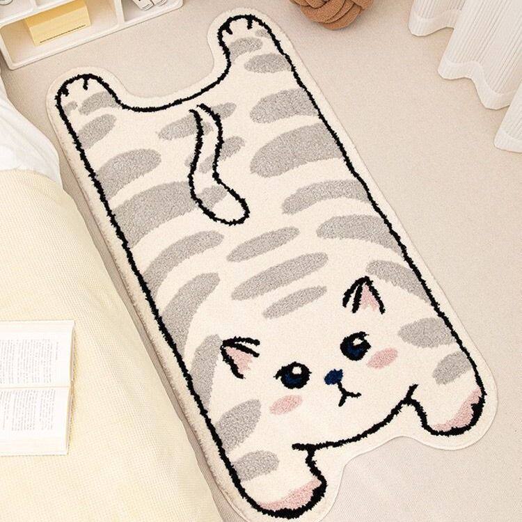 可爱猫咪少女长条毛绒床边卧室地毯飘窗阳台客厅儿童房间地垫防滑