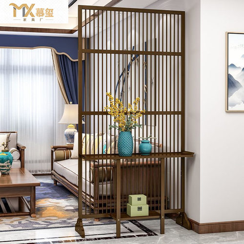 新中式入户玄关柜客厅隔断屏风置物架简约现代进门遮挡格栅装饰柜