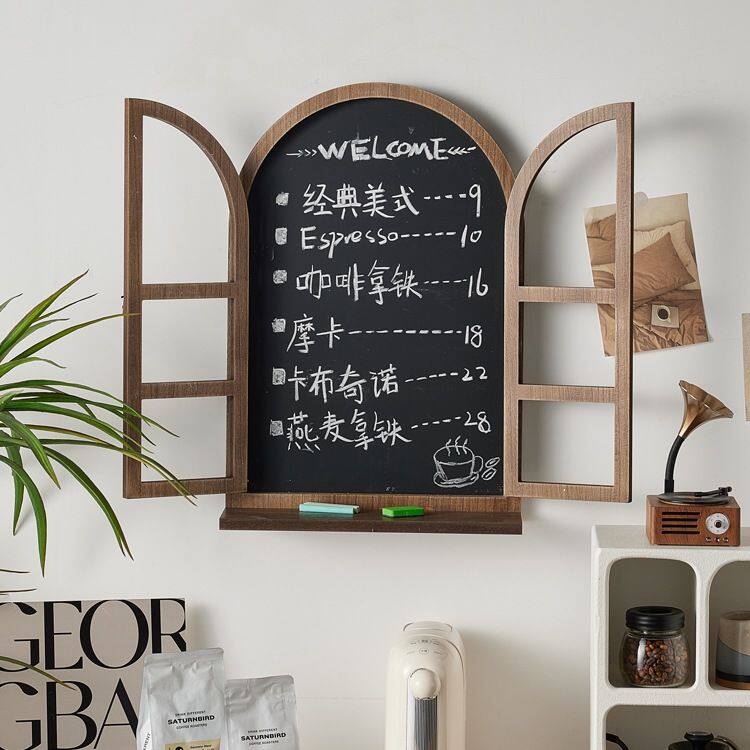 美式乡村复古做旧假窗黑板壁挂置物隔板架咖啡服装店墙面装饰立体