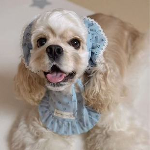 美卡耳套可卡布头套查理王吃饭外出防脏耳花狗狗耳花口水巾套装无