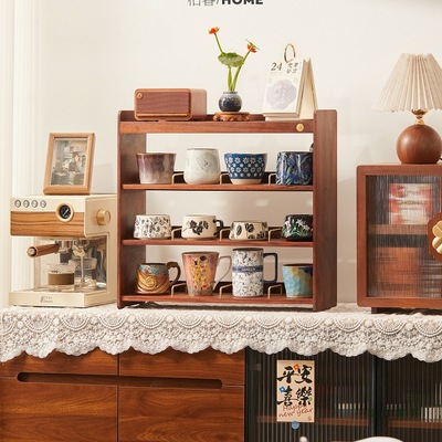 实木轻奢高级感桌面多层杯架咖啡杯马克杯水杯茶杯茶具收纳置物架