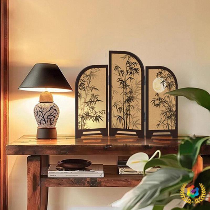 ?中古风桌面摆件新中式小屏风茶桌边柜斗柜装饰品可折叠复古摆画