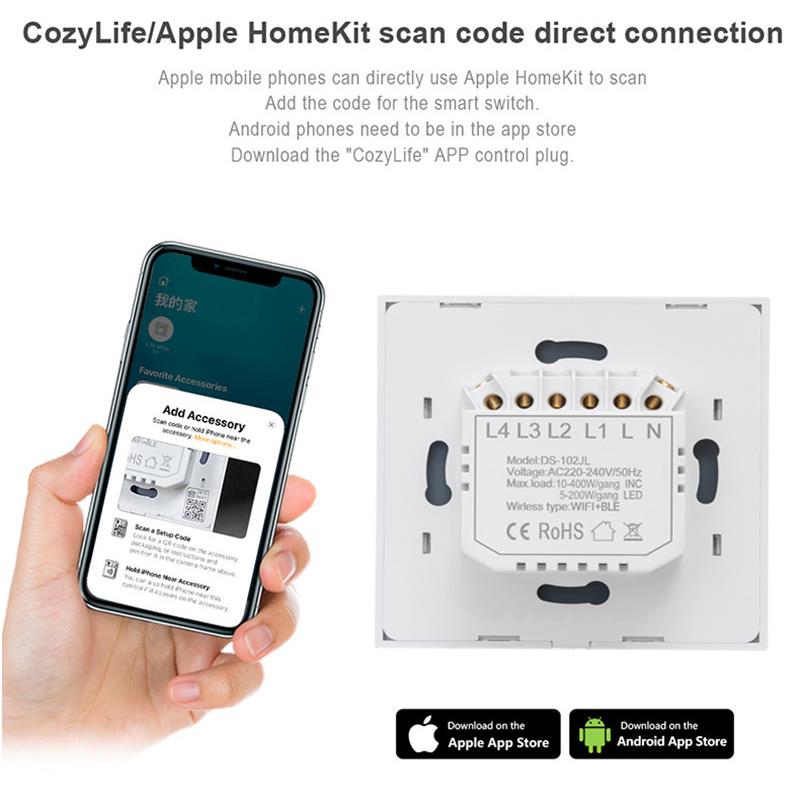 Homekit按键智能WIFI单火零火开关语音Siri手机定时控制墙壁开关