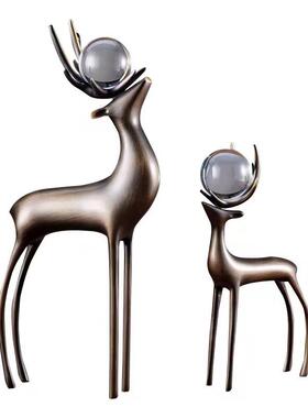 铜鹿水晶球摆件现代轻奢饰品客厅书房家居工艺品办公室玄关摆设