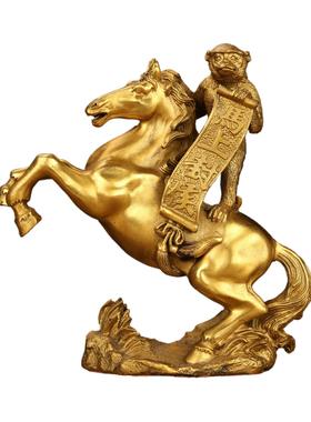 马上封侯摆件铜制马摆件工艺品铜马猴子家居办公室摆设黄铜
