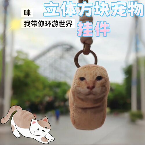 圆头耄耋小猫咪挂件方块宠物狗猫动物拍照打卡玩偶搞怪挂件装饰品 - 封面