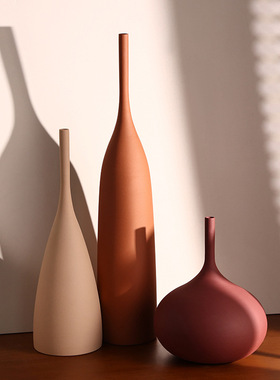 贝汉美景德镇手工拉丝陶瓷花瓶复古侘寂家居客厅莫兰迪装饰品摆件