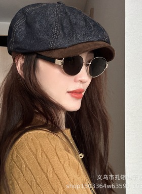 日本品质日系工装复古牛仔前进帽子女大头围百搭显脸小贝雷帽反戴