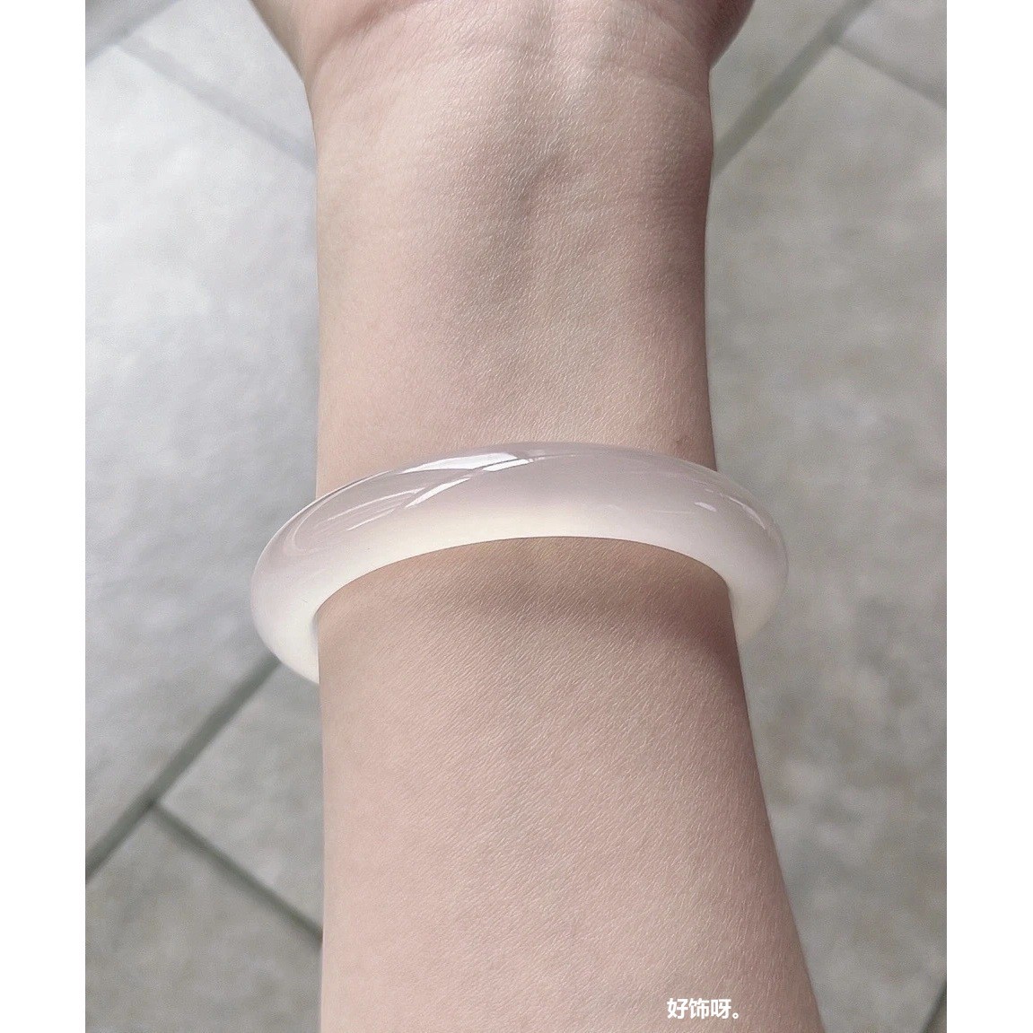 日本品质天然冰种白玉髓手镯细条荔枝冻玛瑙玉镯马料香槟金少女时