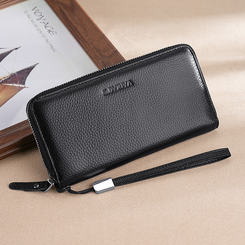 日本品质新款男士钱包长款真皮拉链钱夹头层牛皮商务手拿包大容量