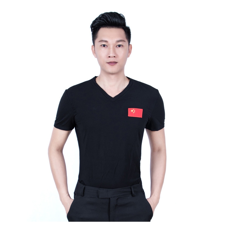 日本无印MUJIE男拉丁舞服舞蹈服练功服短袖摩登舞国标舞上衣广场