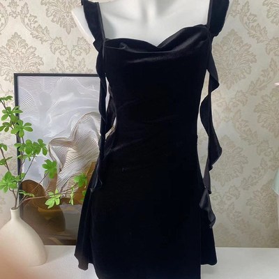 速发新款性感睡衣丝绒露背吊带胸垫荡领睡裙纯欲家居可外穿00