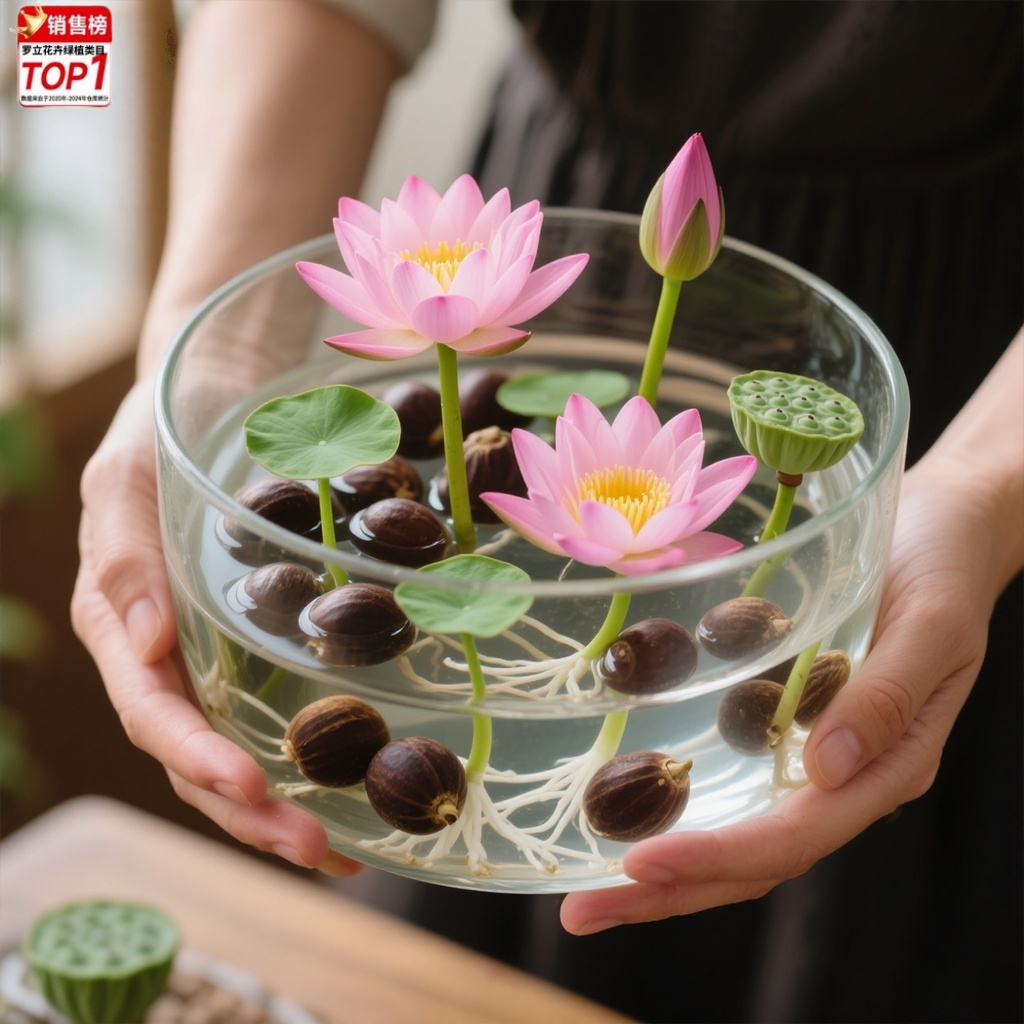 【水培开花】莲花懒人水养开花碗莲水培植物荷花阳台和鱼共养