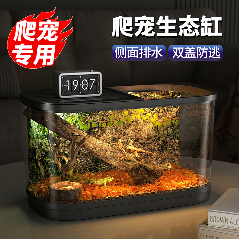 爬宠饲养箱陆龟角蛙饲养盒生态造景蜗牛乌龟缸寄居蟹守宫躲避屋