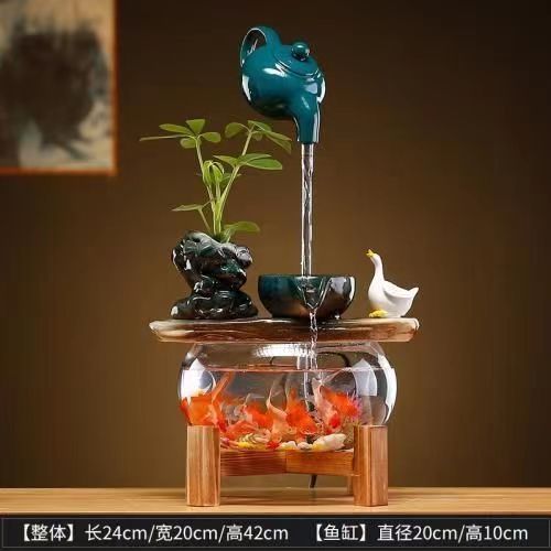 创意悬壶流水摆件鱼缸陶瓷自动水循环办公室桌面乔U迁新居开业礼
