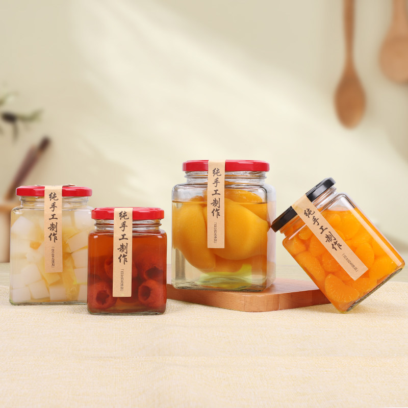 包邮蜂蜜b玻璃瓶罐头瓶带盖空瓶子密封四方辣椒酱瓶酱菜瓶子储物,厨房/烹饪用具,密封罐,淘宝优惠券,粉丝福利购,淘宝优惠卷