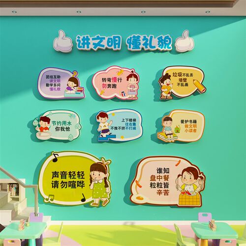 幼儿园文化明f礼仪环创主题墙面装饰成品教室境布置材料楼梯贴贴