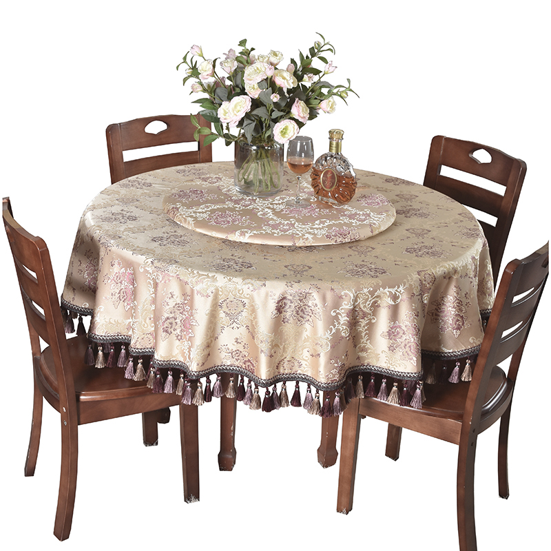 欧式高档b轻奢红色婚庆大圆桌红木桌子桌布转盘餐桌布艺圆形台布