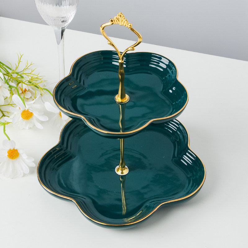 轻奢陶瓷水果盘欧式三层点心盘蛋糕甜G品台多层糕点客厅糖果托盘