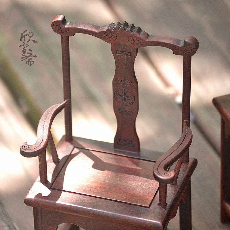 微型家具模型 红k木迷你实木椅子摆件 皇宫圈椅官帽椅宝座娃娃屋