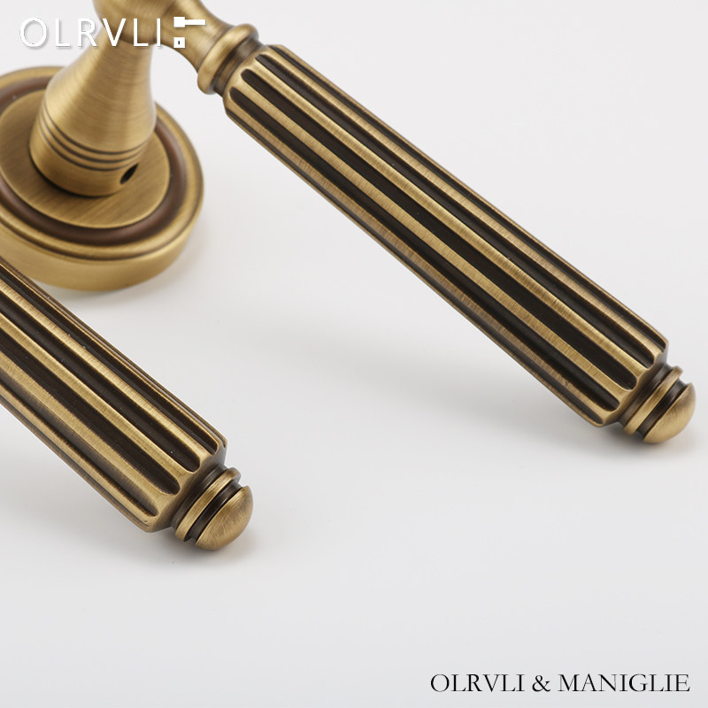 olrvli黄铜法式复古磁吸静音门锁欧式古铜色做旧室内.木门双门锁