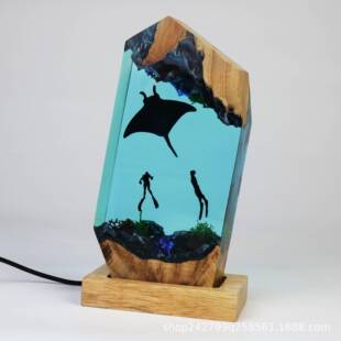 蝠鲼情侣潜水小夜灯环氧树脂木灯复活节礼物母亲节礼物情人节礼物