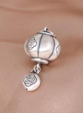 网红- 足银吊坠 复古文艺福字南瓜珠灯笼ins风项链坠diy手工吊饰