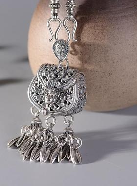 网红- S925银复古 女款泰银手工包包香囊毛衣链坠一体套链