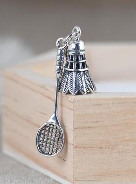 网红-95银复古时尚简约个性 款羽毛球项饰2挂件 男女通戴银吊坠