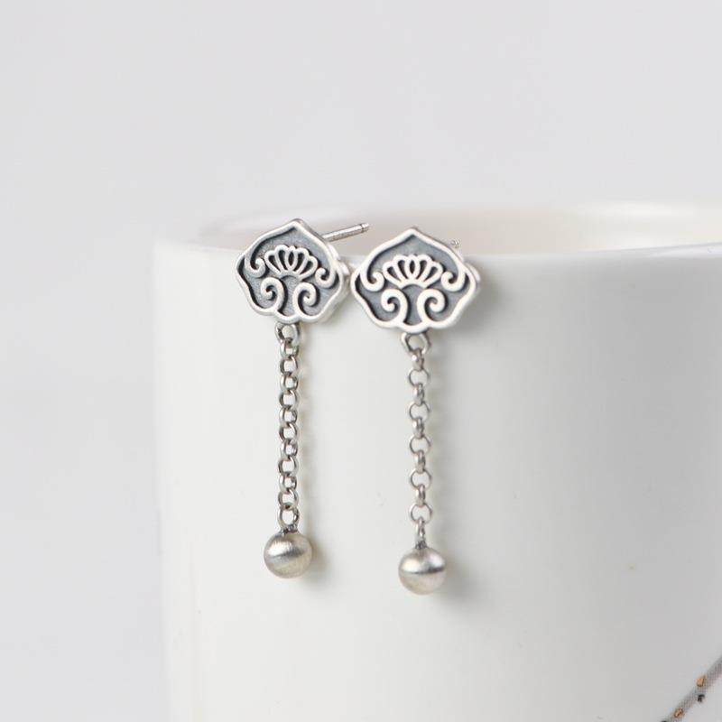 网红- 复古工艺时尚银流苏耳坠 森系ins如意女款 S925银耳钉耳饰,饰品/流行首饰/时尚饰品新,耳钉,淘宝优惠券,粉丝福利购,淘宝优惠卷