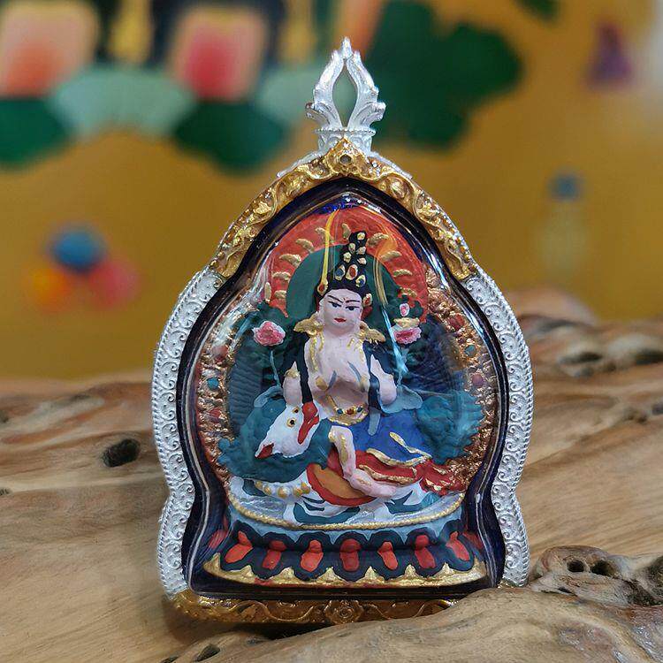 西藏矿物质彩绘擦擦佛像嘎乌盒吊坠本命佛说法文殊刚随身唐卡小佛