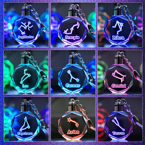 神秘十二星座水晶发光钥匙扣书包挂件挂饰神秘玩具送女孩子礼物