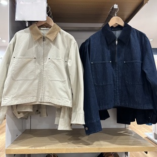 试衣间秋季新款女装休闲拉链短茄克外套巴恩风翻领时尚夹克479208