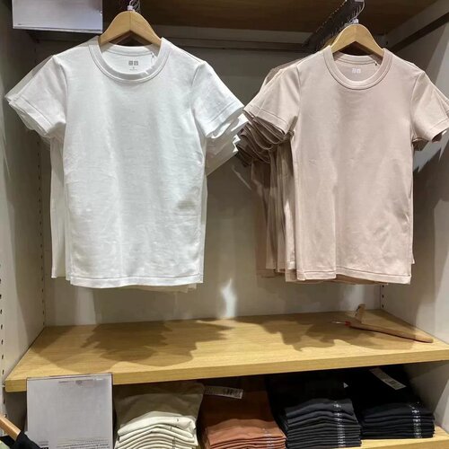 试衣间夏季设计师合作款女装正肩圆领纯棉纯色修身T恤短袖465754