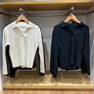 试衣间秋季新款女装可机洗罗纹半开领针织衫长袖毛衣上衣471220