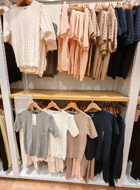 试衣间女装纽花圆领针织衫/短袖毛衣/休闲时尚百搭打底衫471611