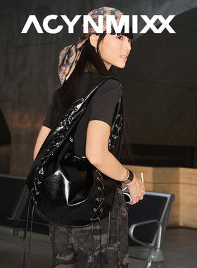 Acynmixx新款绑带托特包软皮女松弛感朋克流浪包大容量通勤单肩包