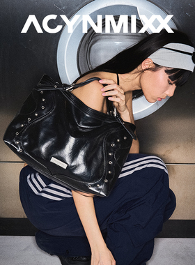 Acynmixx小众复古铆钉机车包女通勤大容量托特包单肩斜挎包手提包