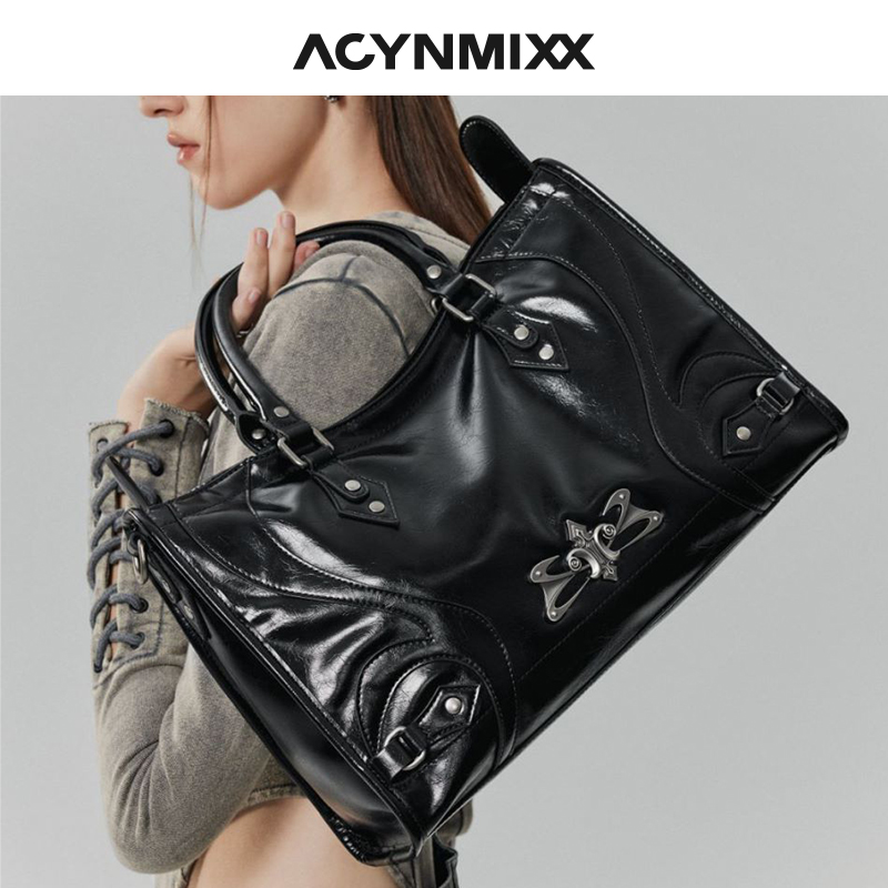 复古y2k铆钉机车包大容量托特包