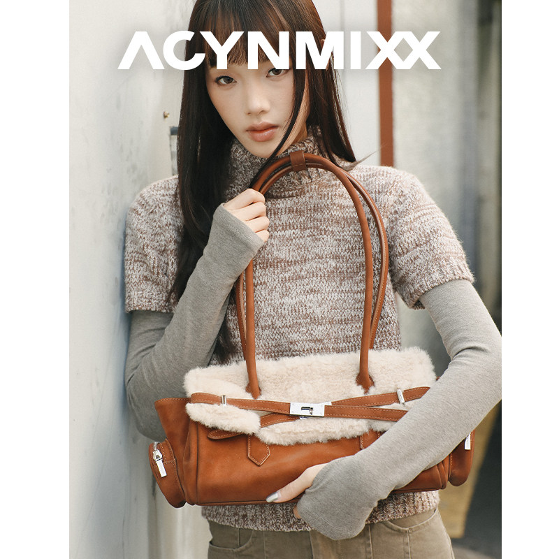 Acynmixx毛绒法棍包2025秋冬新款复古机车包轻奢高级感单肩腋下包,箱包皮具/热销女包/男包,通用款女包,淘宝优惠券,粉丝福利购,淘宝优惠卷