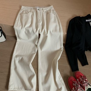 子小個子高腰牛仔褲 WGWE c2024闊腿褲 寬松休閑直筒復古白色褲 778