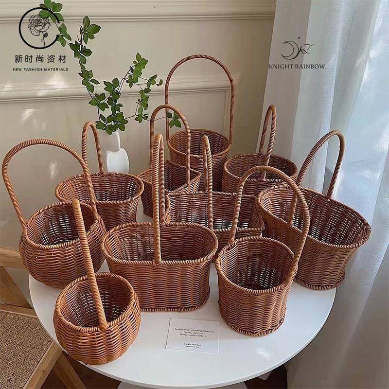 七夕节纯手工编织藤素花篮手提篮子田园创意花盆藤编花艺插花,电子元器件市场,其它元器件,淘宝优惠券,粉丝福利购,淘宝优惠卷