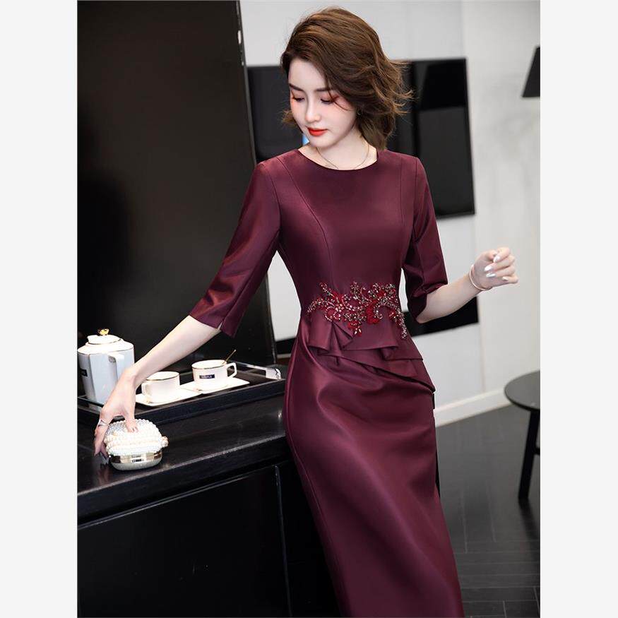 妈妈婚礼连衣裙高贵年轻丈母娘夏季喜婆婆婚宴装晚礼服高端小个子