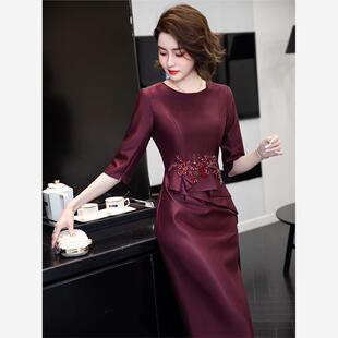 妈妈婚礼连衣裙高贵年轻丈母娘夏季喜婆婆婚宴装晚礼服高端小个子