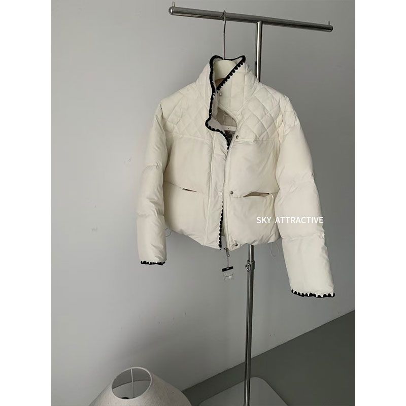 韩版撞色边羽绒服女冬季