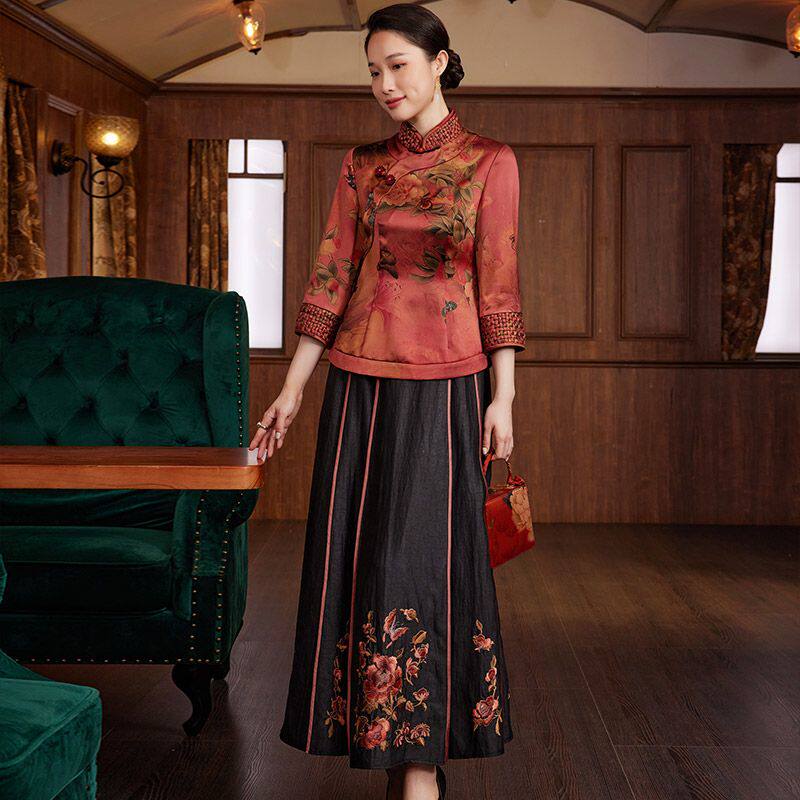 编织手工高端经典女2023早春新款姆米仿香云纱短款旗袍式唐装上衣