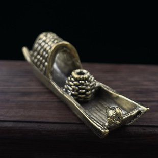 纯黄铜复古渔船摆件室内创意香插香炉茶宠古玩杂件铜工艺品