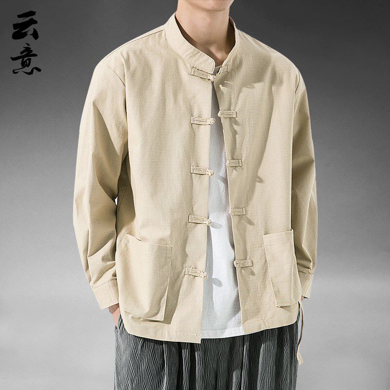 速发中国风立领唐装男休式宽松改良汉服大码复古中闲外套潮流