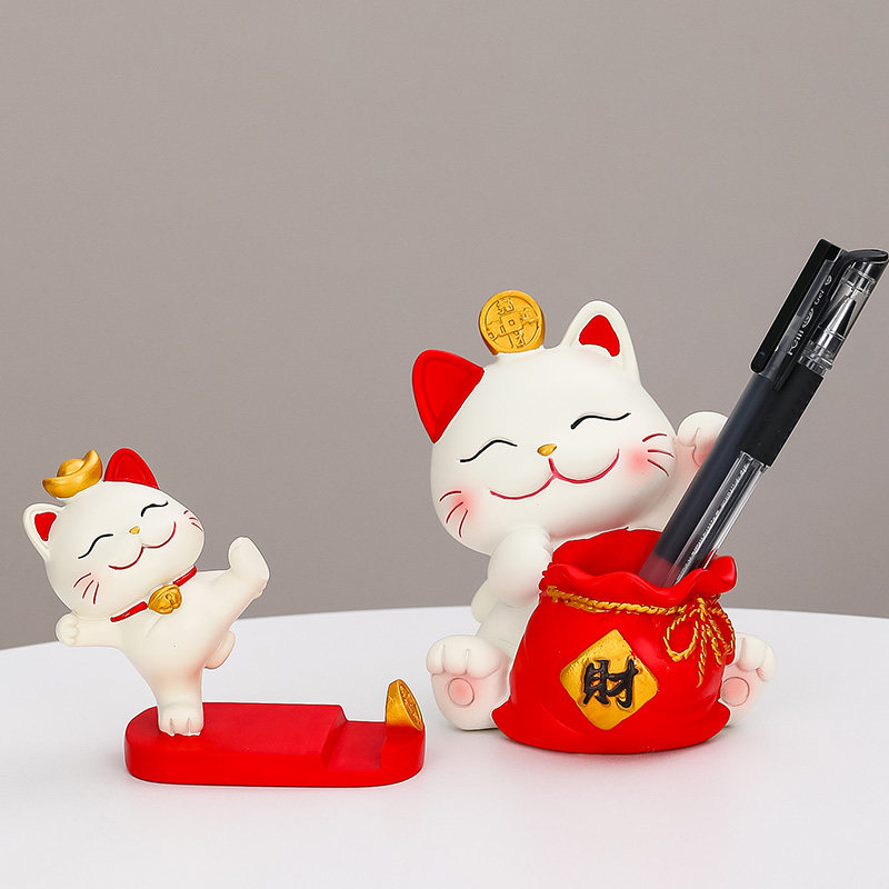 速发可爱招财猫家居摆件卧室办公室桌面笔筒装饰品小摆设