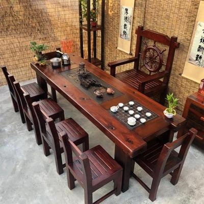 現(xiàn)貨速發(fā)實(shí)木家具全套大板老船木臺(tái)小茶桌茶盤大型休閑船板茶道桌